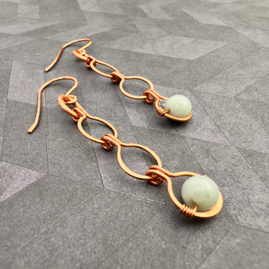 copper wire wrapped handmade earrings aquamarine accent gemstone bead