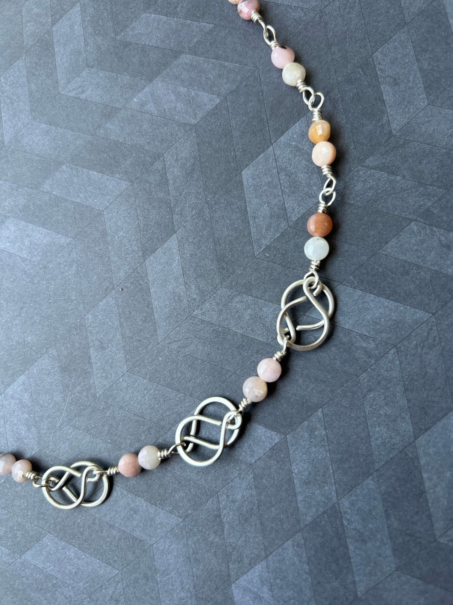 Peruvian Pink Opal Sterling Silver Celtic Design Necklace Handmade in Virginia