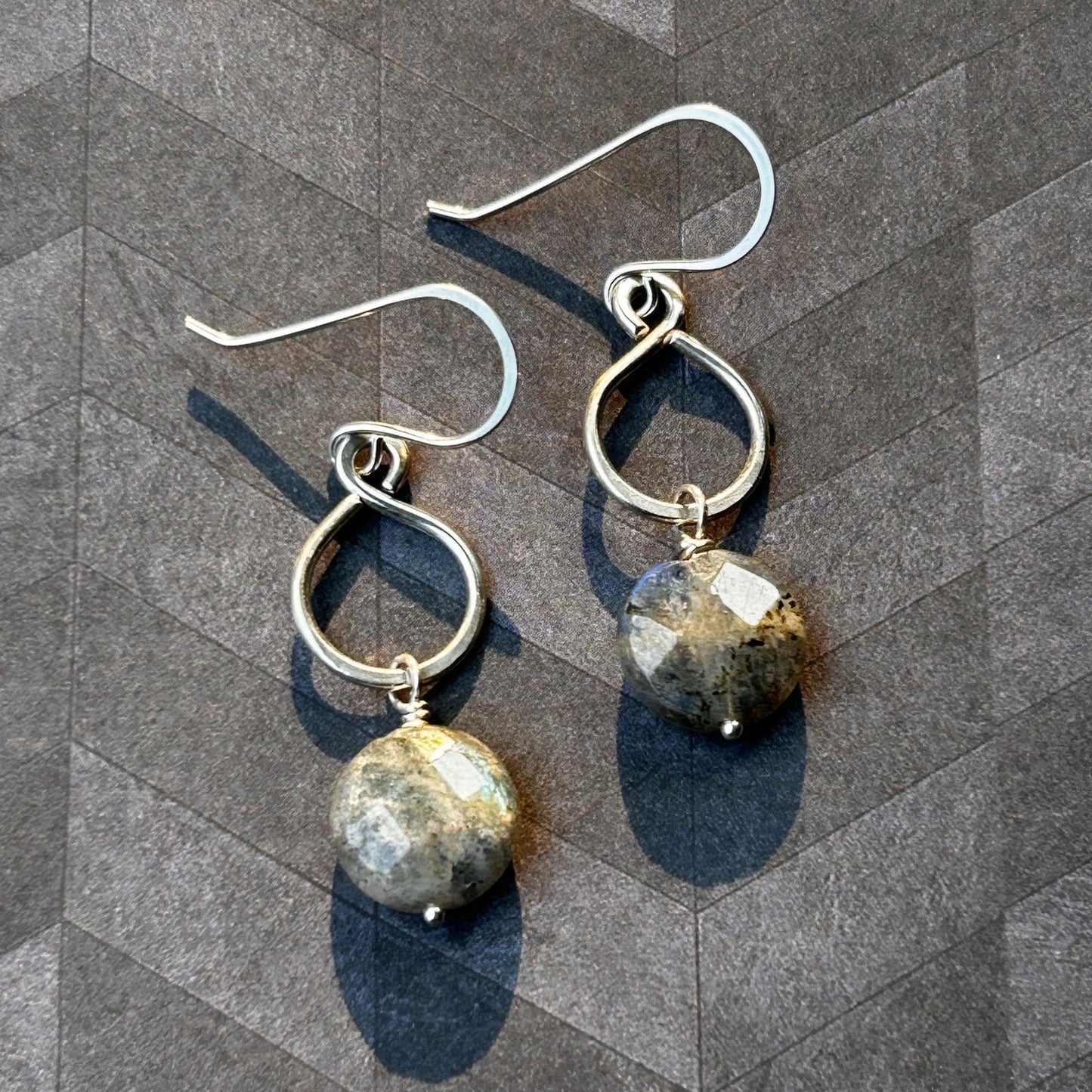 Sterling Silver Figure-8 Earrings with Faceted Labradorite Gemstones