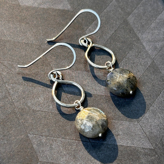 Sterling Silver Figure-8 Earrings with Faceted Labradorite Gemstones