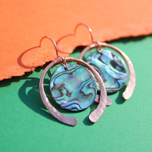Copper Hoops Earrings with Abalone Shell