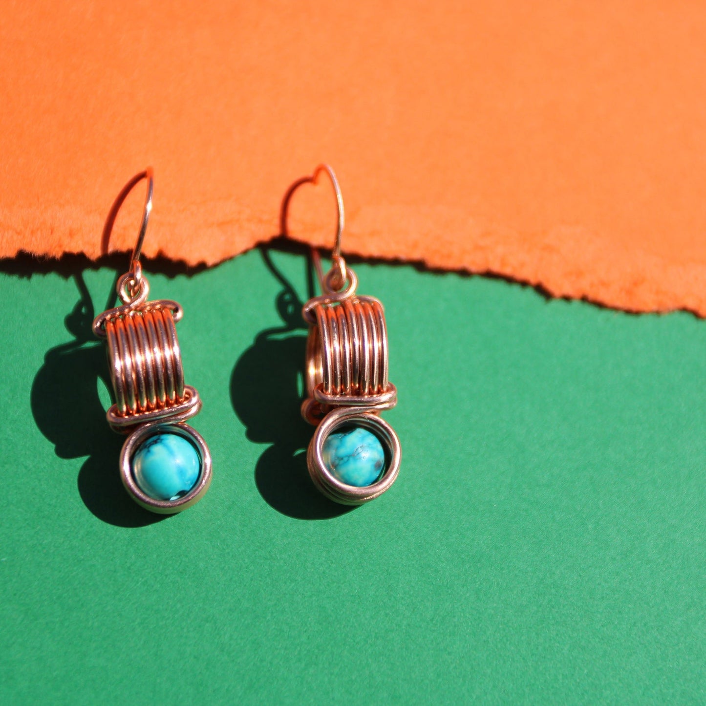 Copper & Turquoise Magnesite Coil Earrings