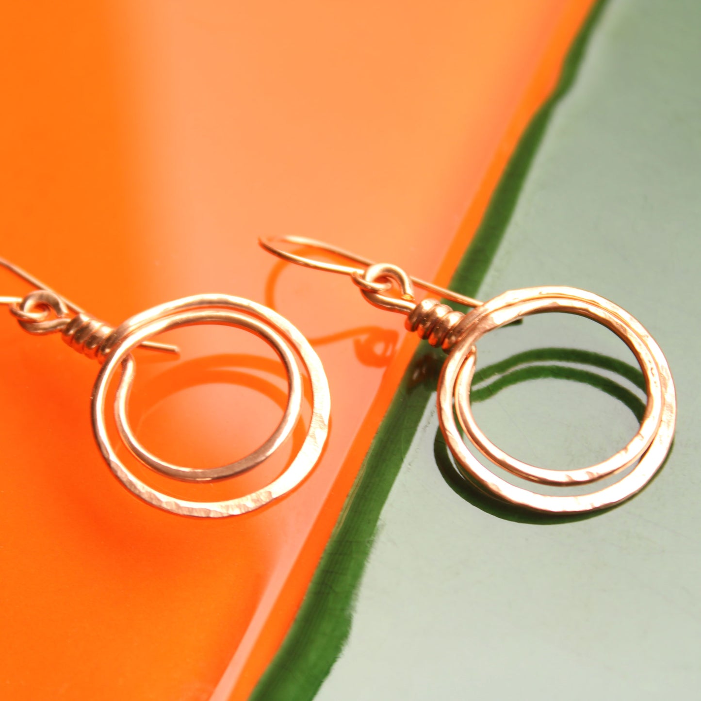 hammered artisanal bare copper double hoop loop earrings carrie foscato design