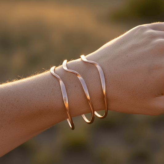 hand forged copper wave cuff bracelets stackable design