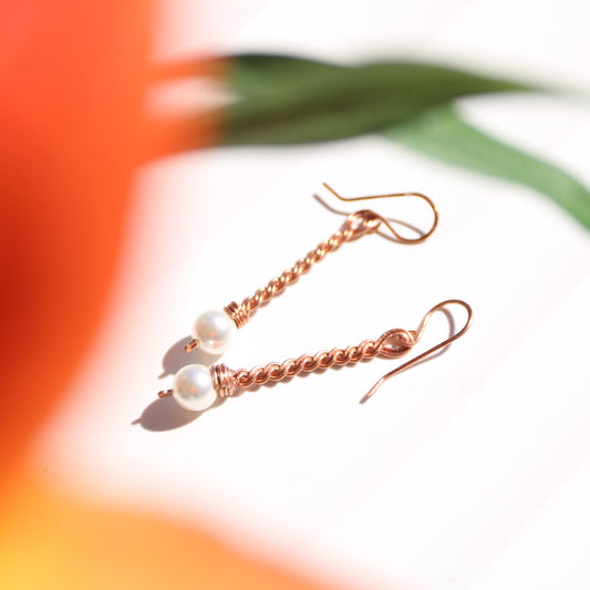 Classy 1.5 inch copper pearl earrings for wedding or Mothers Day gift