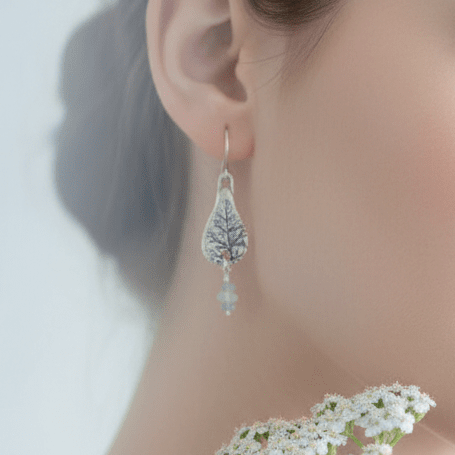 Last Harvest • Silver Yarrow & Aquamarine Nugget Earrings - Carrie Foscato Design artisanal botanical jewelry