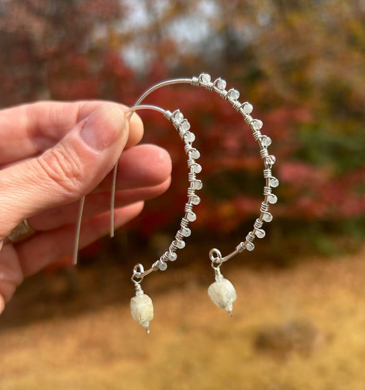 sterling silver hoop earrings with mini faceted aquamarine round stones handmade in virginia carrie foscato design