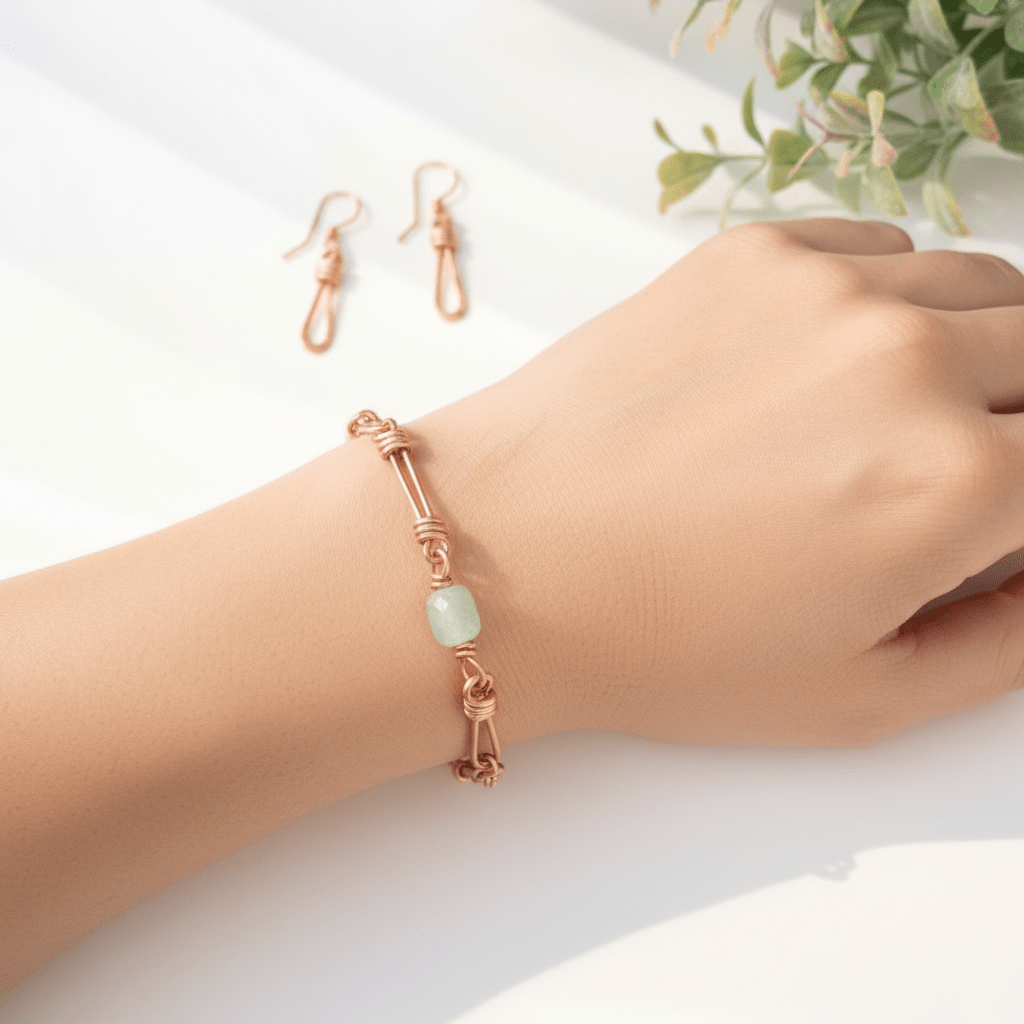 handmade copper bracelet with chain link design carrie foscato design virginia