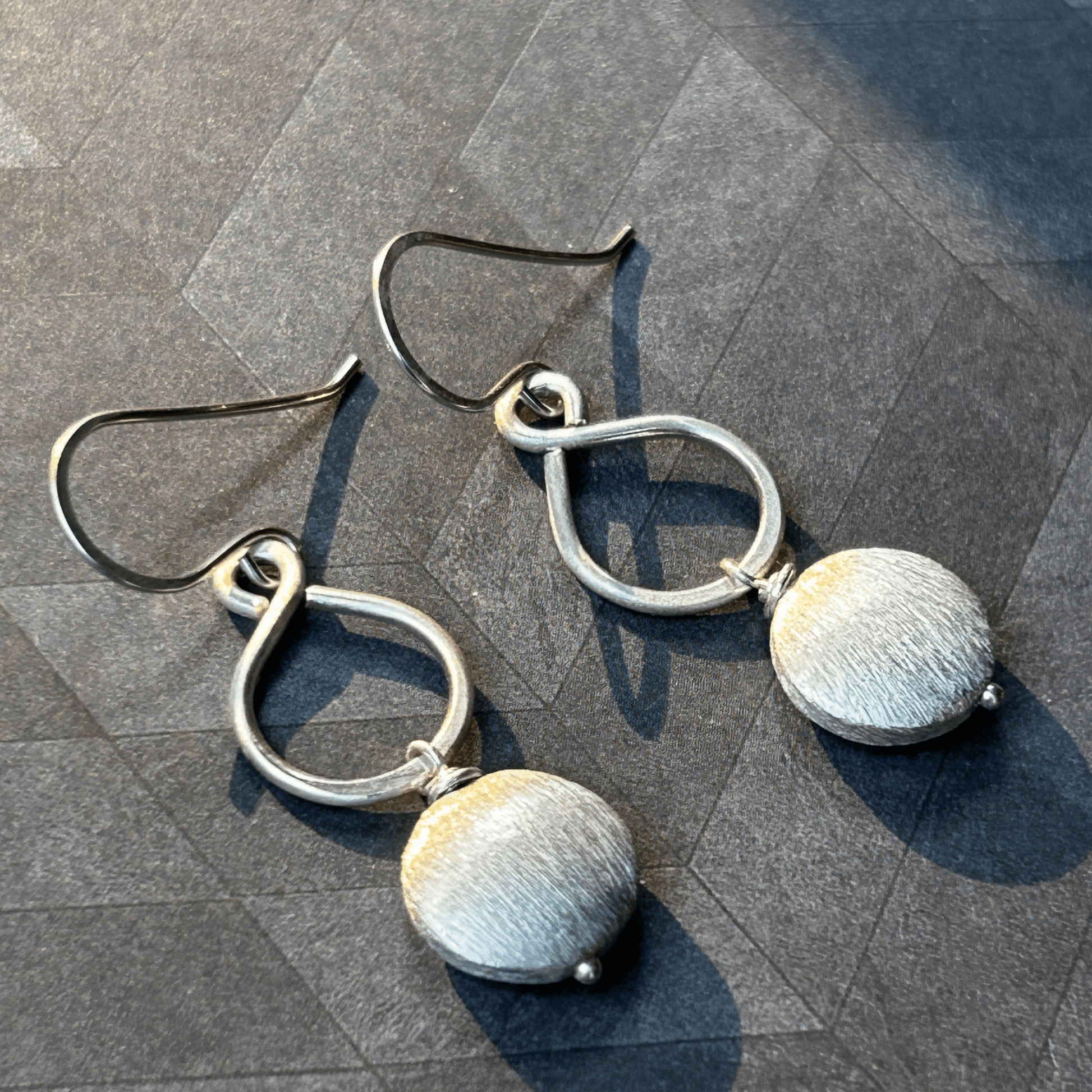 Sterling Silver Figure-8 Earrings with silver coin beads