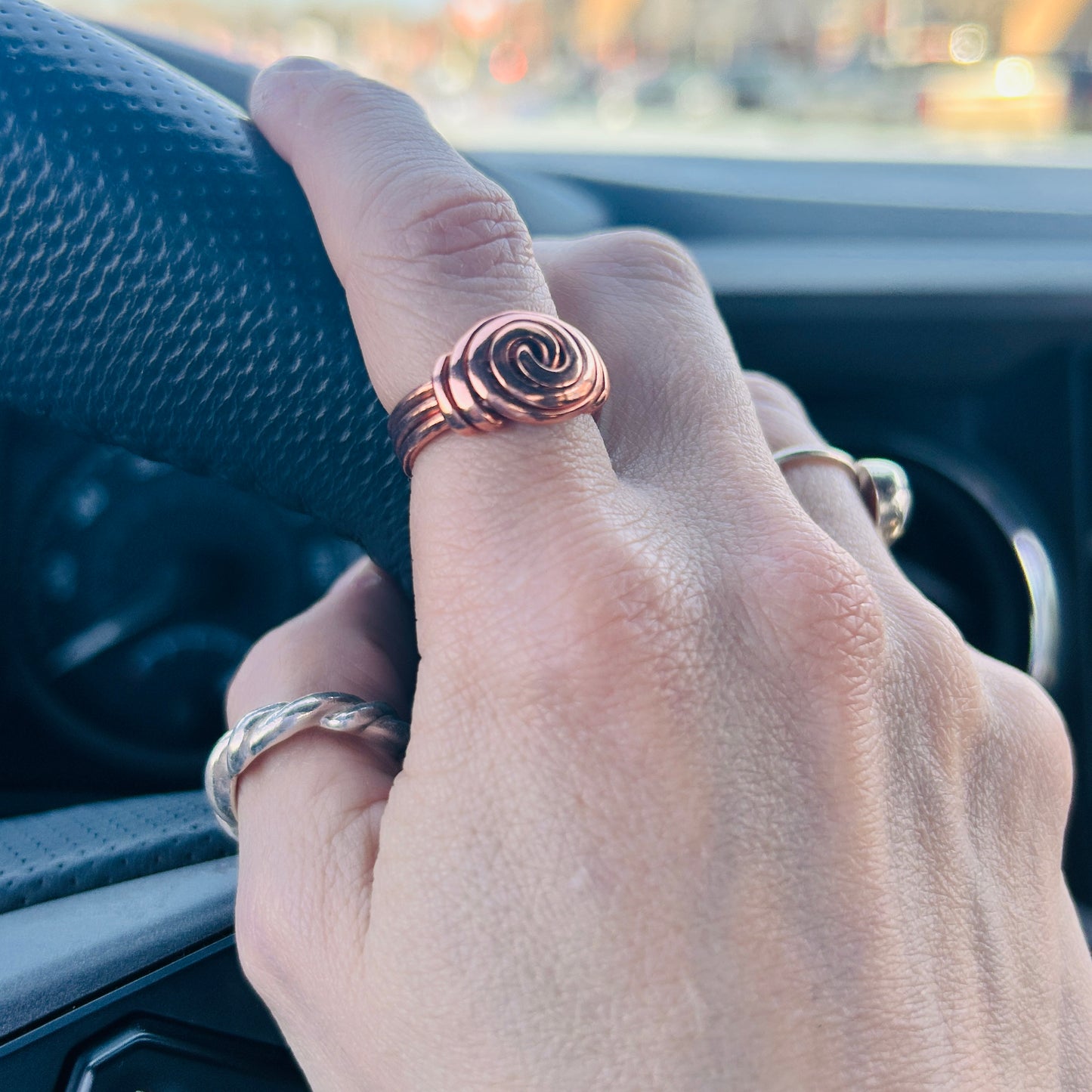 Artisan Copper Mega Spiral Ring - Bold Boho Statement Jewelry for Women