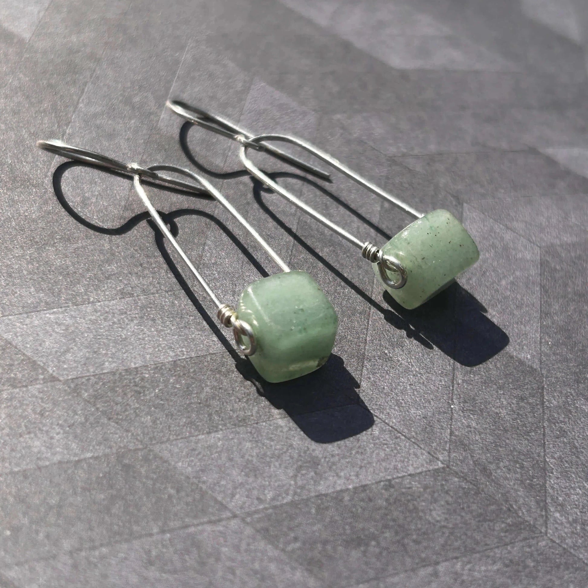 handmade sterling silver equestrian inspired earrings with aventurine cube gemstones carrie foscato design USA