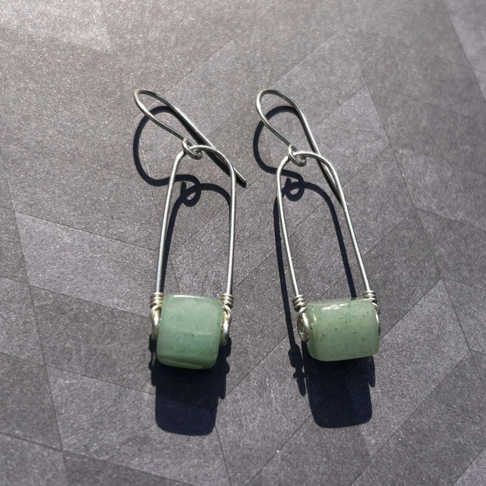 handmade sterling silver equestrian inspired earrings with aventurine cube gemstones carrie foscato design USA