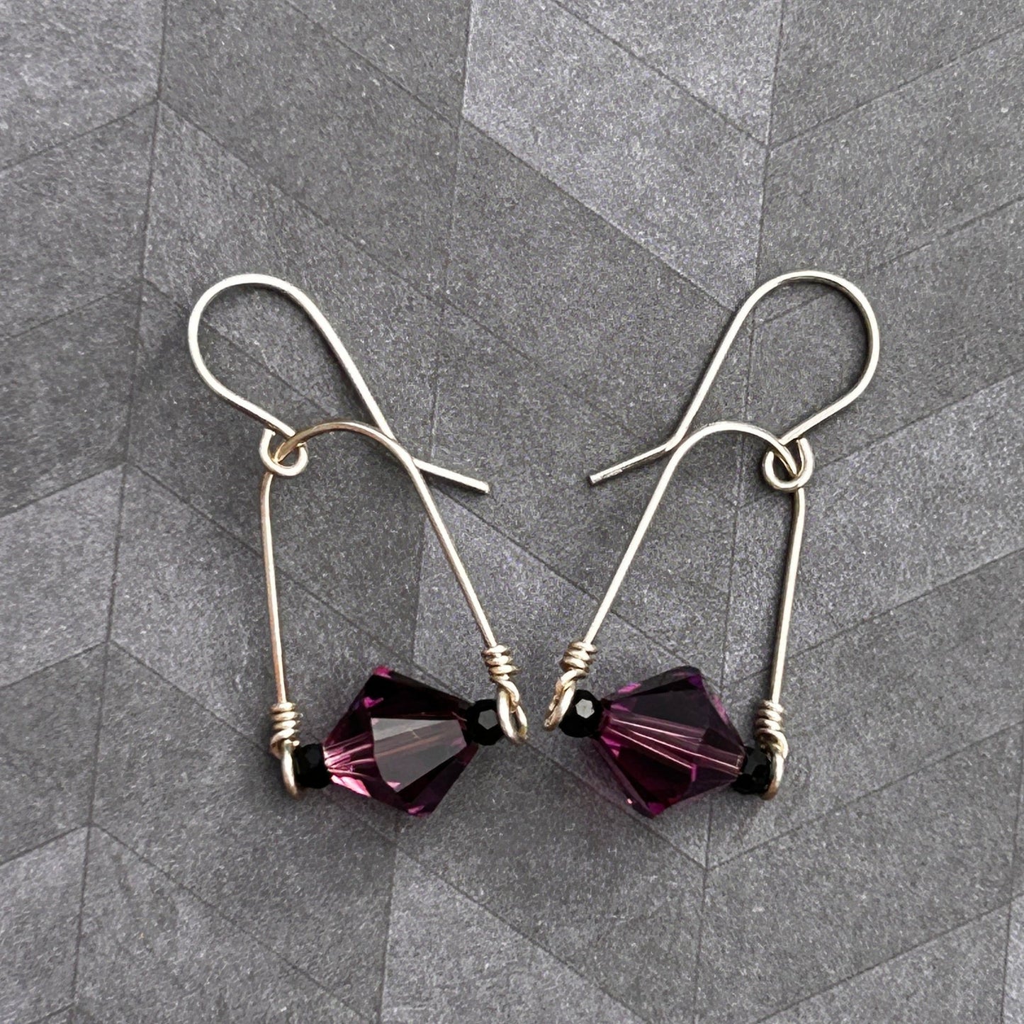 swarovski crystal sterling silver stirrup earrings handmade wire wrapped earrings