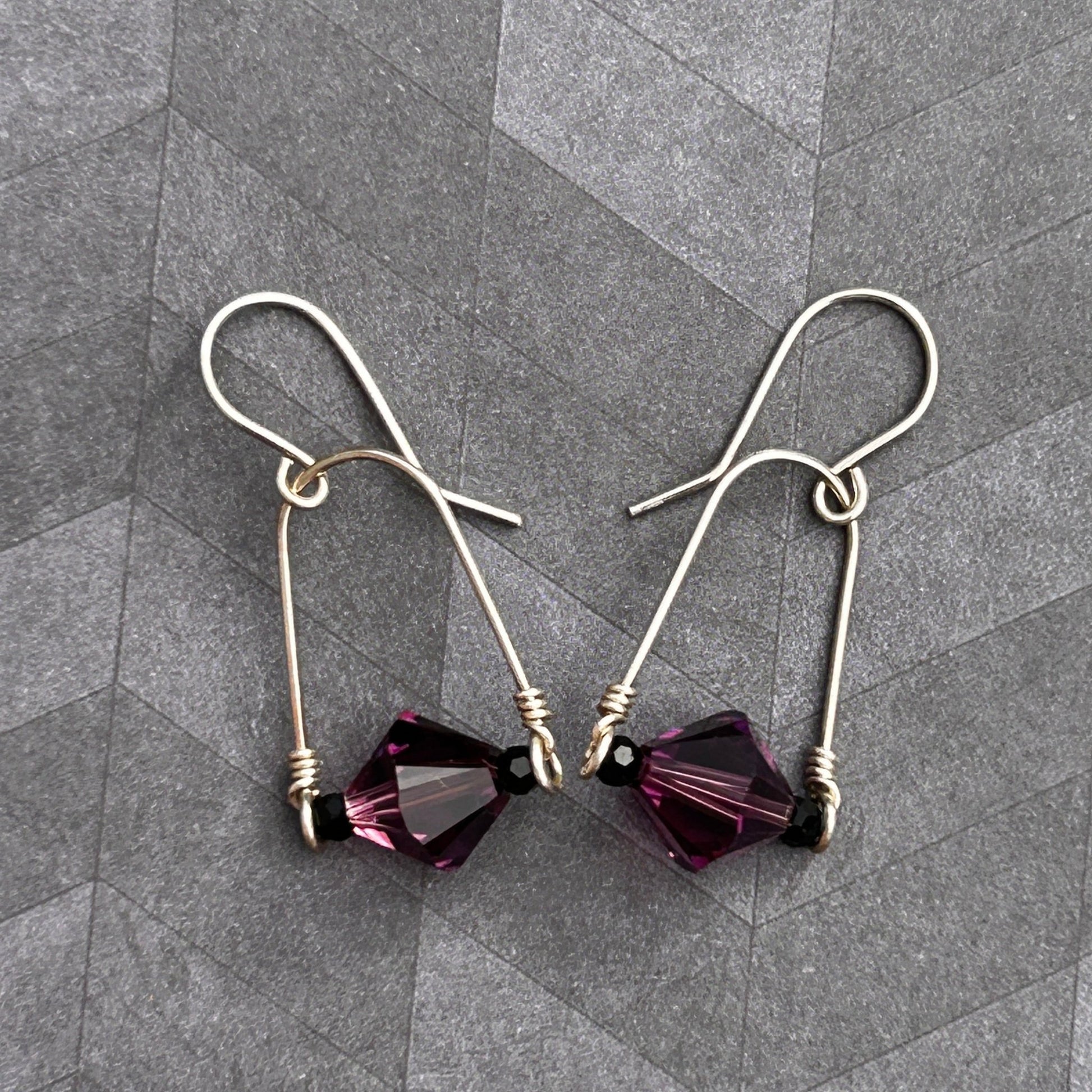 swarovski crystal sterling silver stirrup earrings handmade wire wrapped earrings