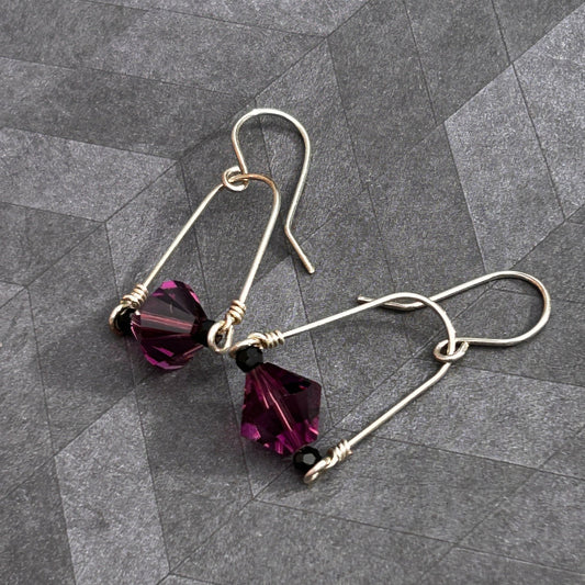 Sterling silver drop stirrup earrings handmade handcrafted wire wrapped