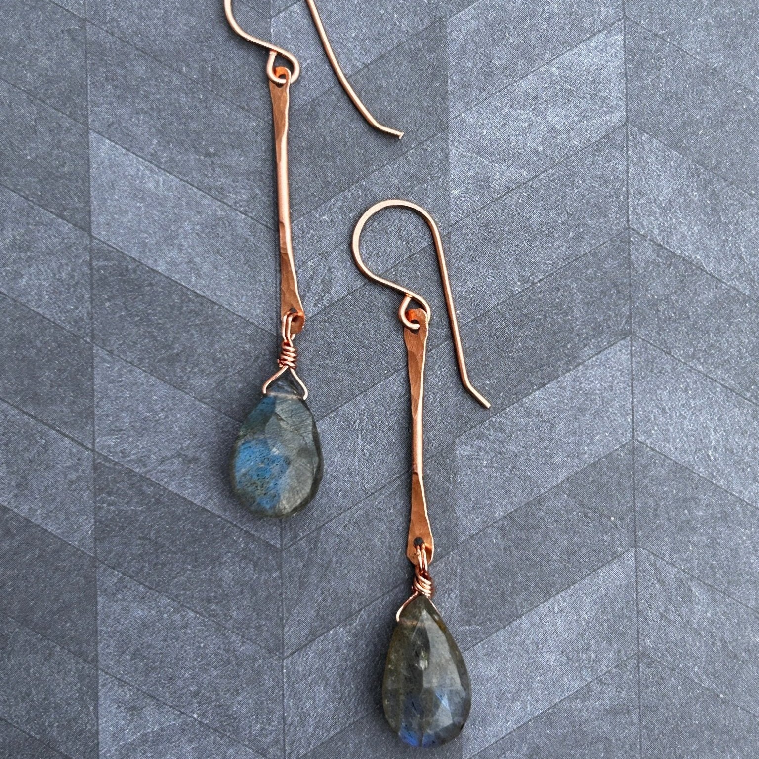 Copper Bar Link Earrings with Labradorite