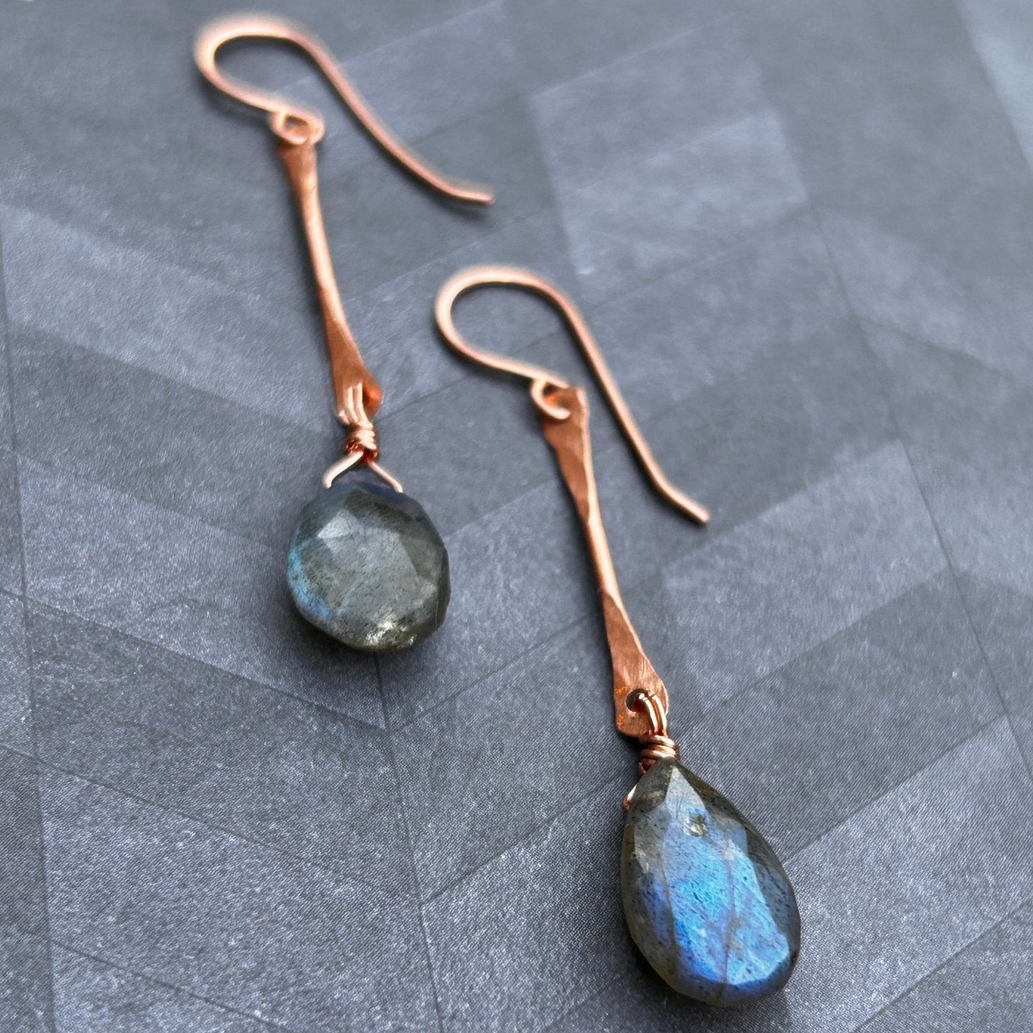 Copper Bar Link Earrings with Labradorite