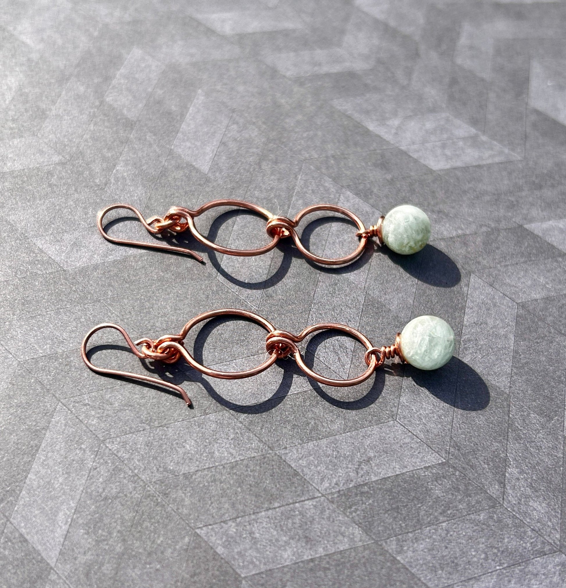 Copper Hoop Dangles featuring 10mm Aquamarine gemstones