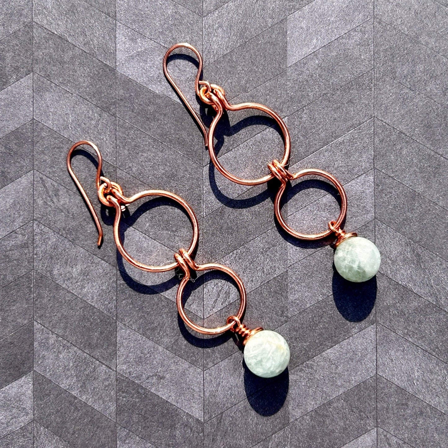 Copper Hoop Dangles featuring 10mm Aquamarine gemstones