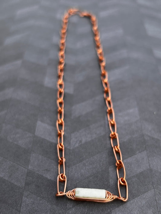 Copper Paperclip Chain Necklace with Amazonite gemstone