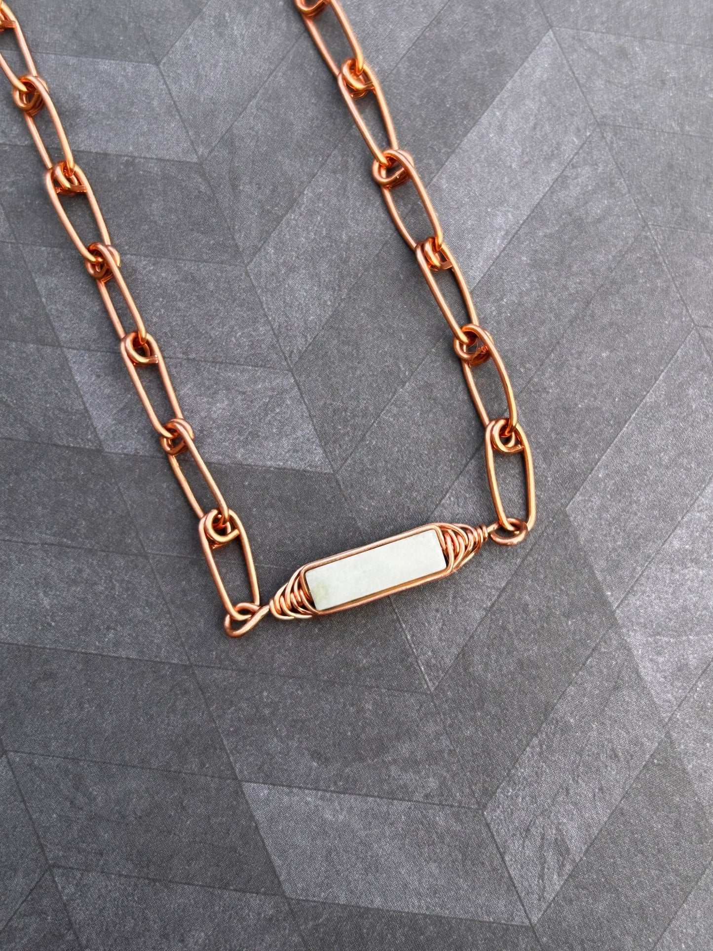 Copper Paperclip Chain Necklace with Amazonite gemstone