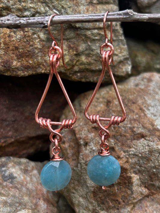 Copper Wire-wrapped Blue Quartz Earrings handmade in USA carrie foscato design