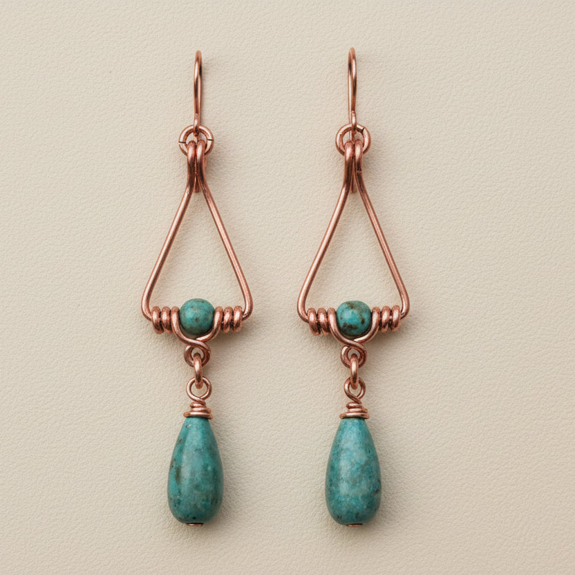 Copper Wire-wrapped Turquoise Earrings