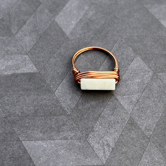 Copper wire wrapped amazonite ring