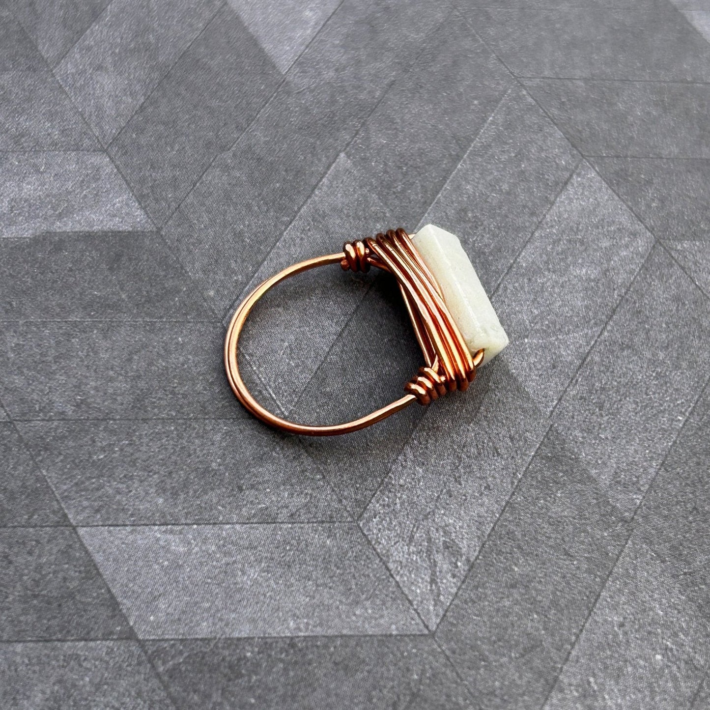 Copper wire wrapped amazonite ring