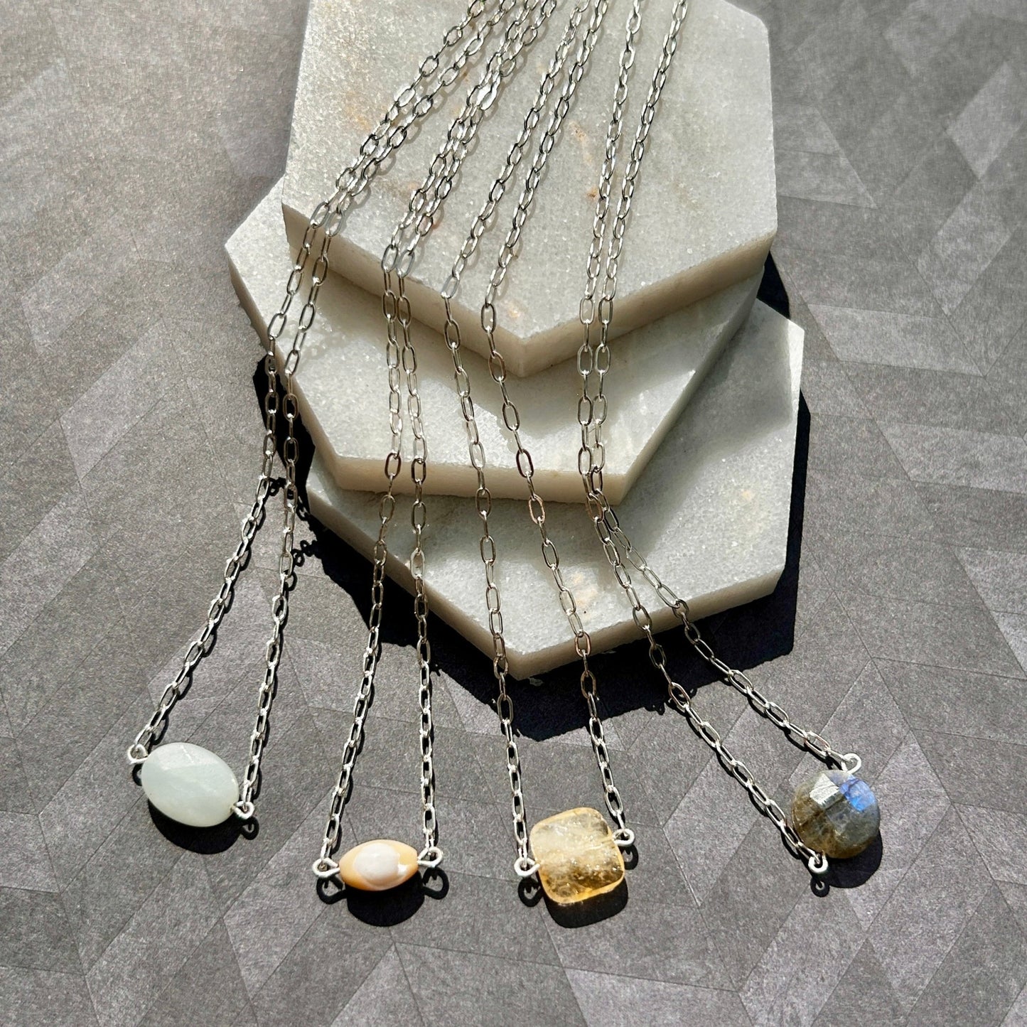 handmade focal gemstone chain sterling silver necklace carrie foscato design USA minimalist design