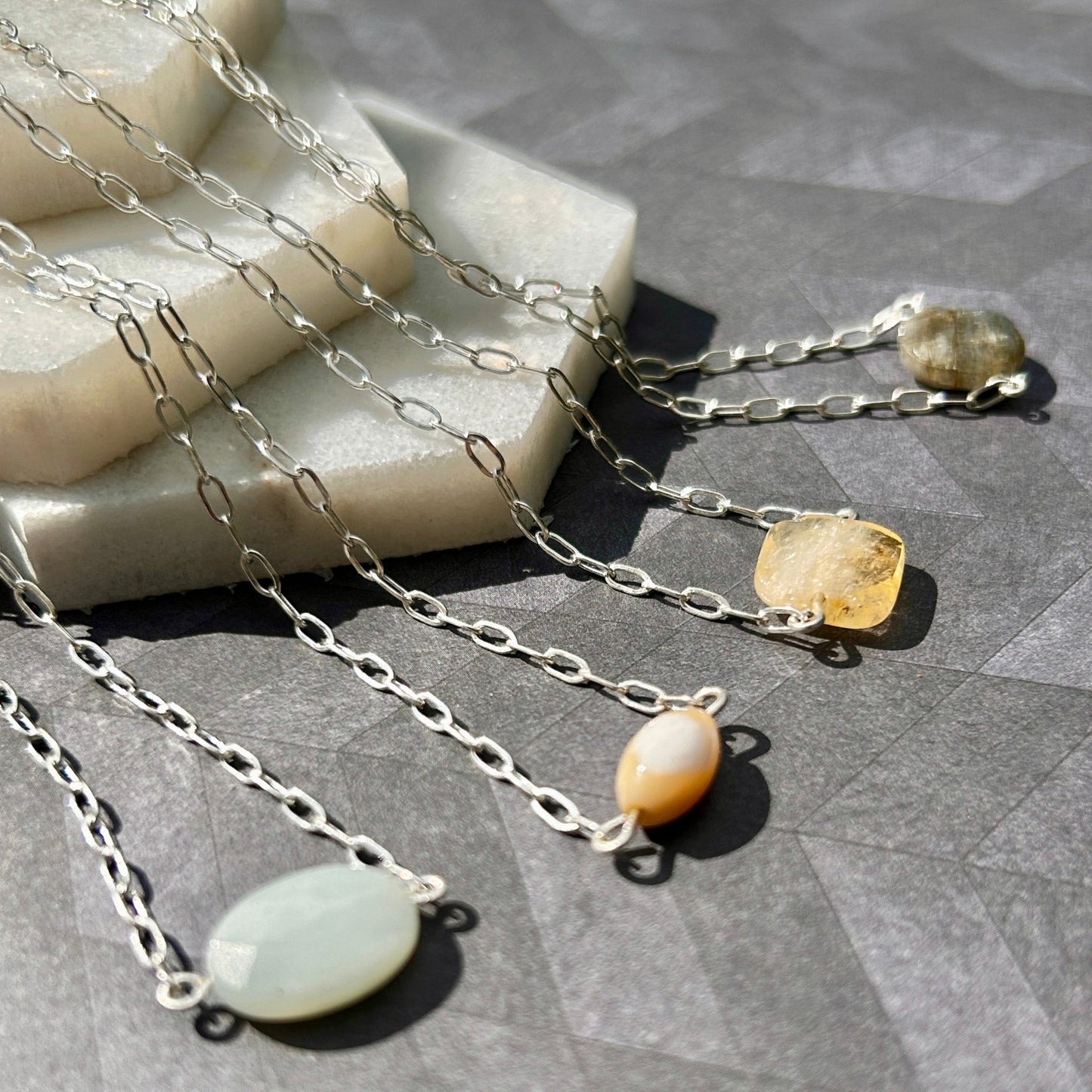 handmade focal gemstone chain sterling silver necklace carrie foscato design USA minimalist design