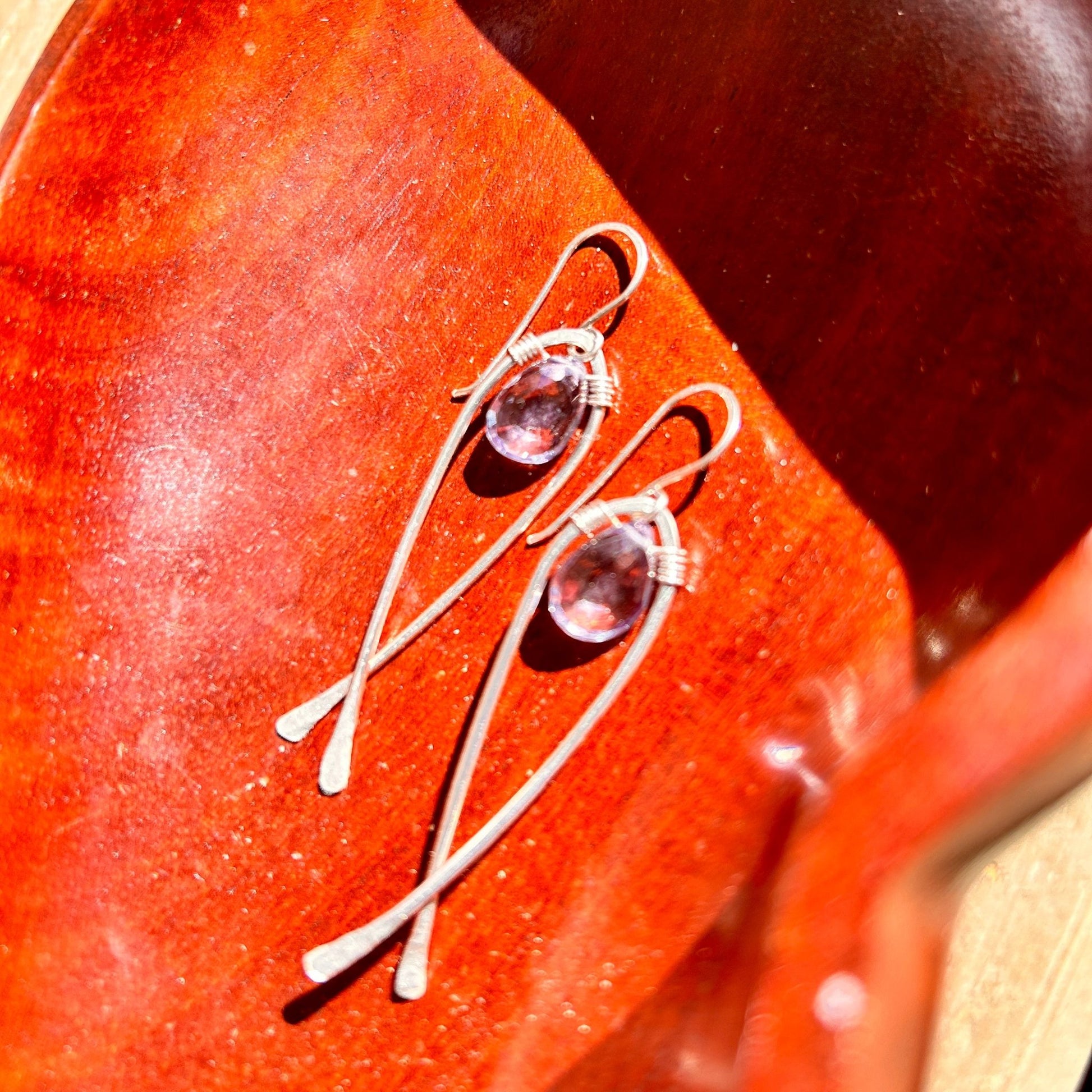 Briolette Fish Earrings in Sterling Silver with Blue Music Topaz