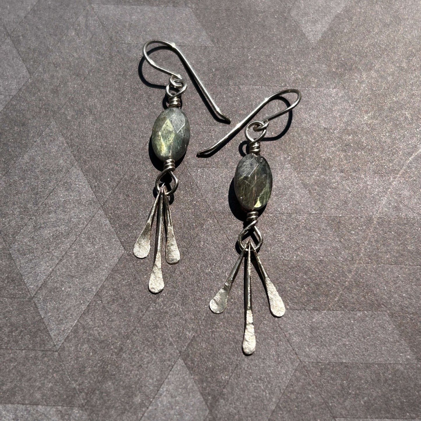 best seller handmade sterling silver fringe dangle earrings with labradorite gemstones handmade carrie foscato design USA