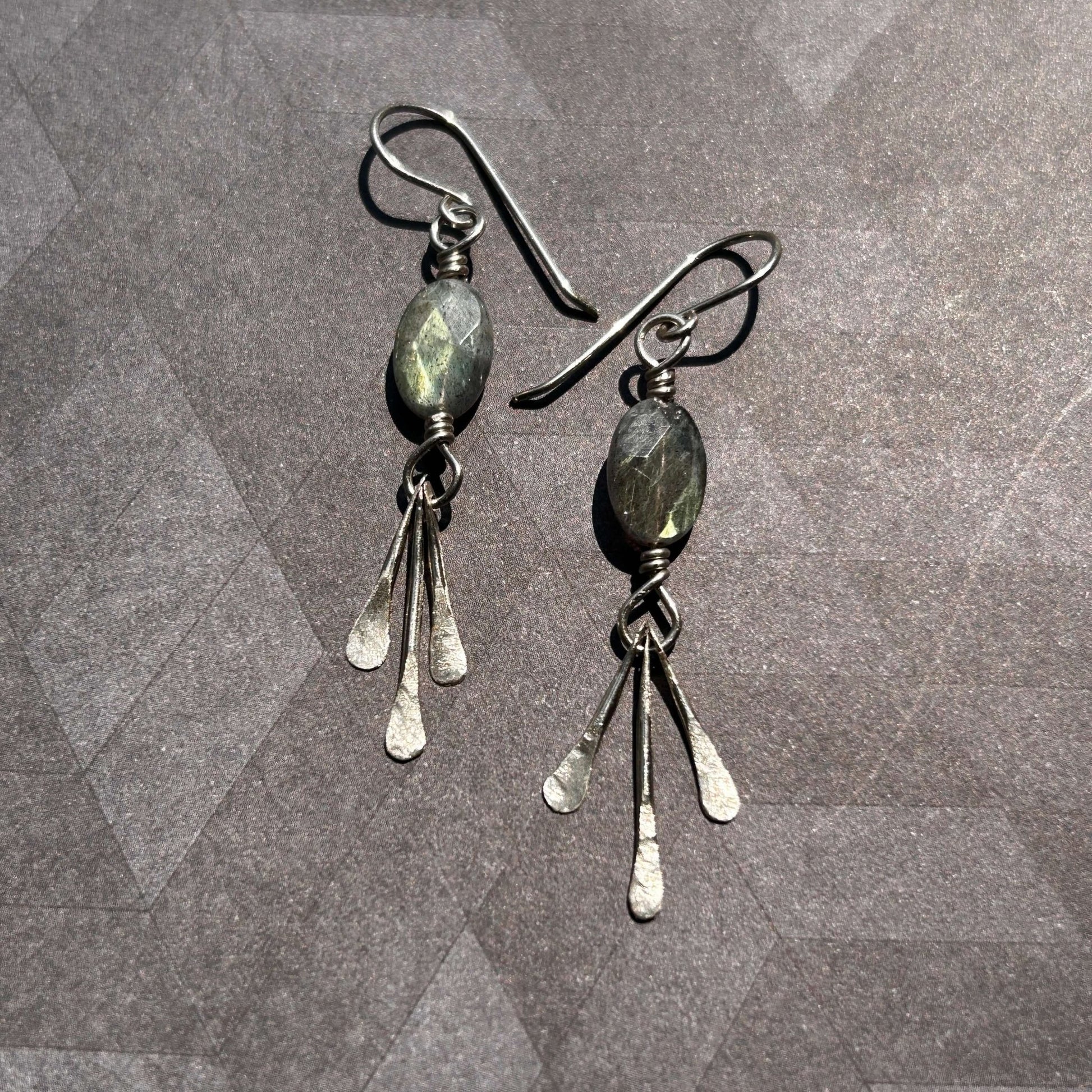 best seller handmade sterling silver fringe dangle earrings with labradorite gemstones handmade carrie foscato design USA