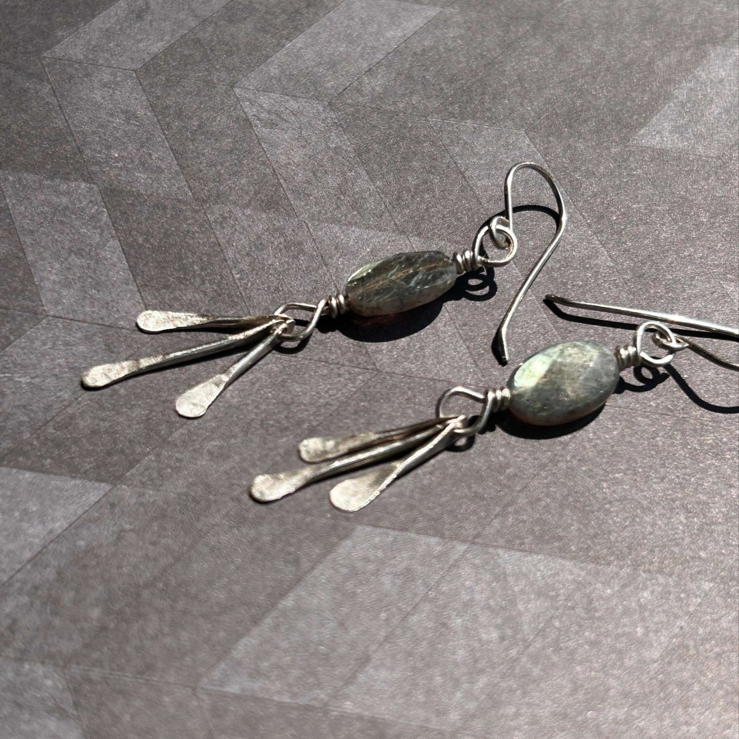 best seller handmade sterling silver fringe dangle earrings with labradorite gemstones handmade carrie foscato design USA