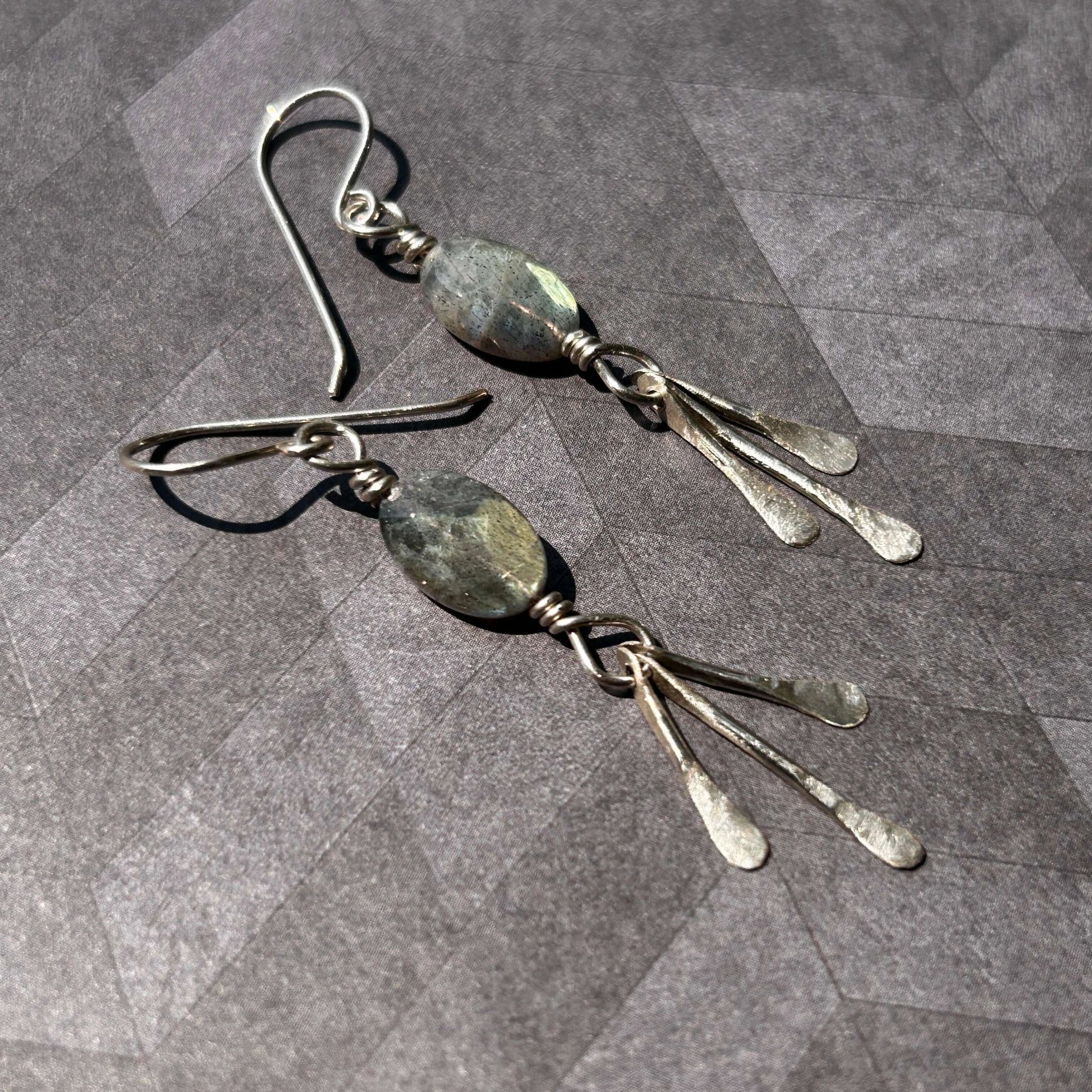 best seller handmade sterling silver fringe dangle earrings with labradorite gemstones handmade carrie foscato design USA