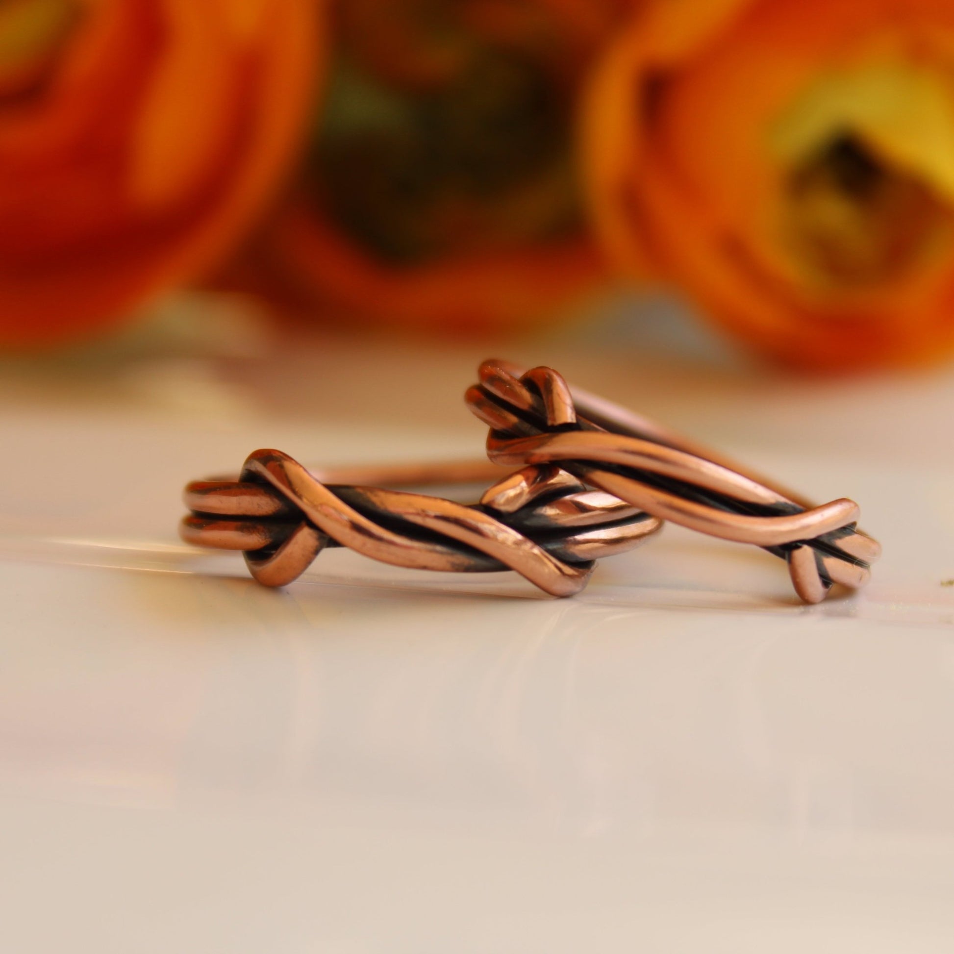 handmade with love in the USA His & Hers wire wrapped bare copper rings Carrie Foscato Design