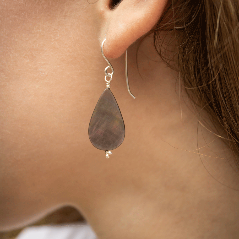 Mother of pearl teardrop sterling silver handmade earrings