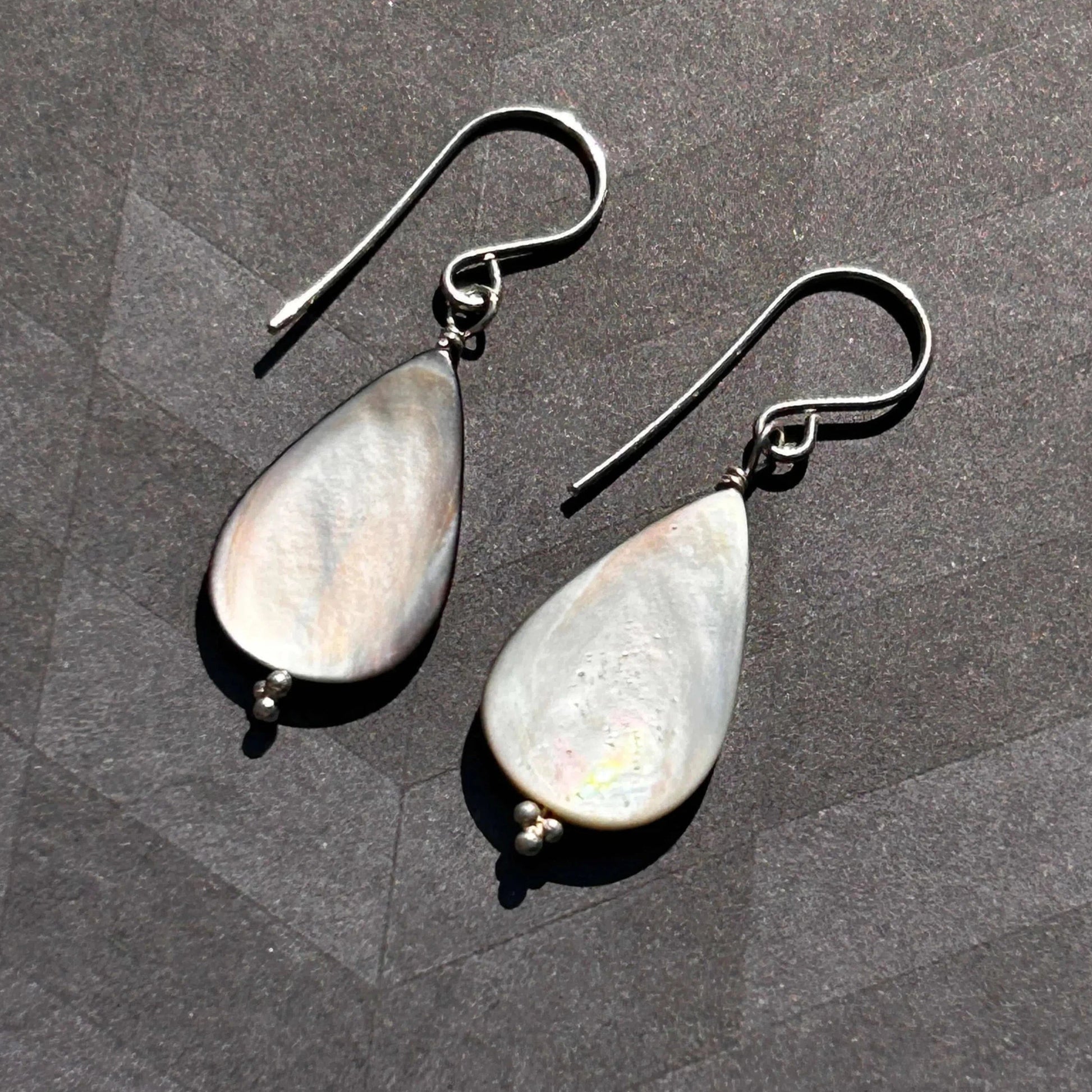 Mother of pearl teardrop sterling silver handmade earrings