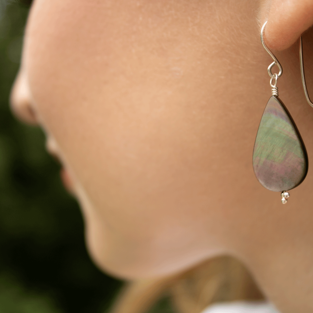 Mother of pearl teardrop sterling silver handmade earrings