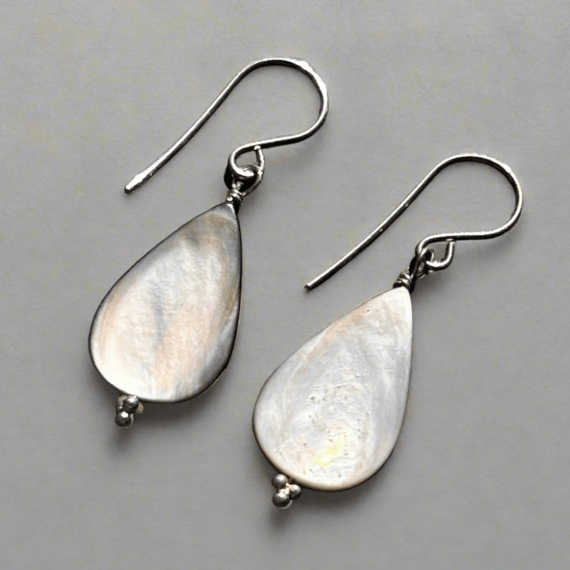 Mother of pearl teardrop sterling silver handmade earrings