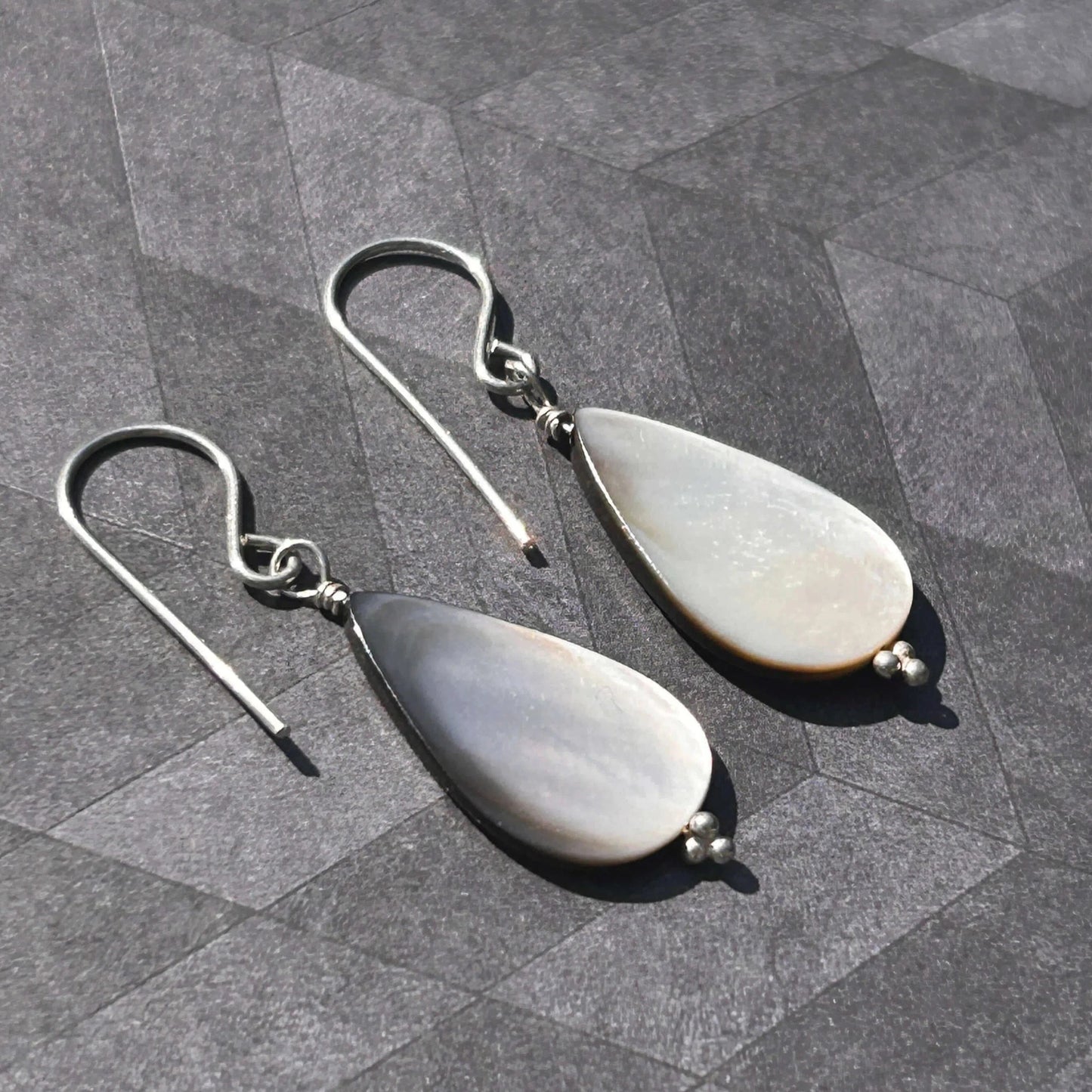 Mother of pearl teardrop sterling silver handmade earrings