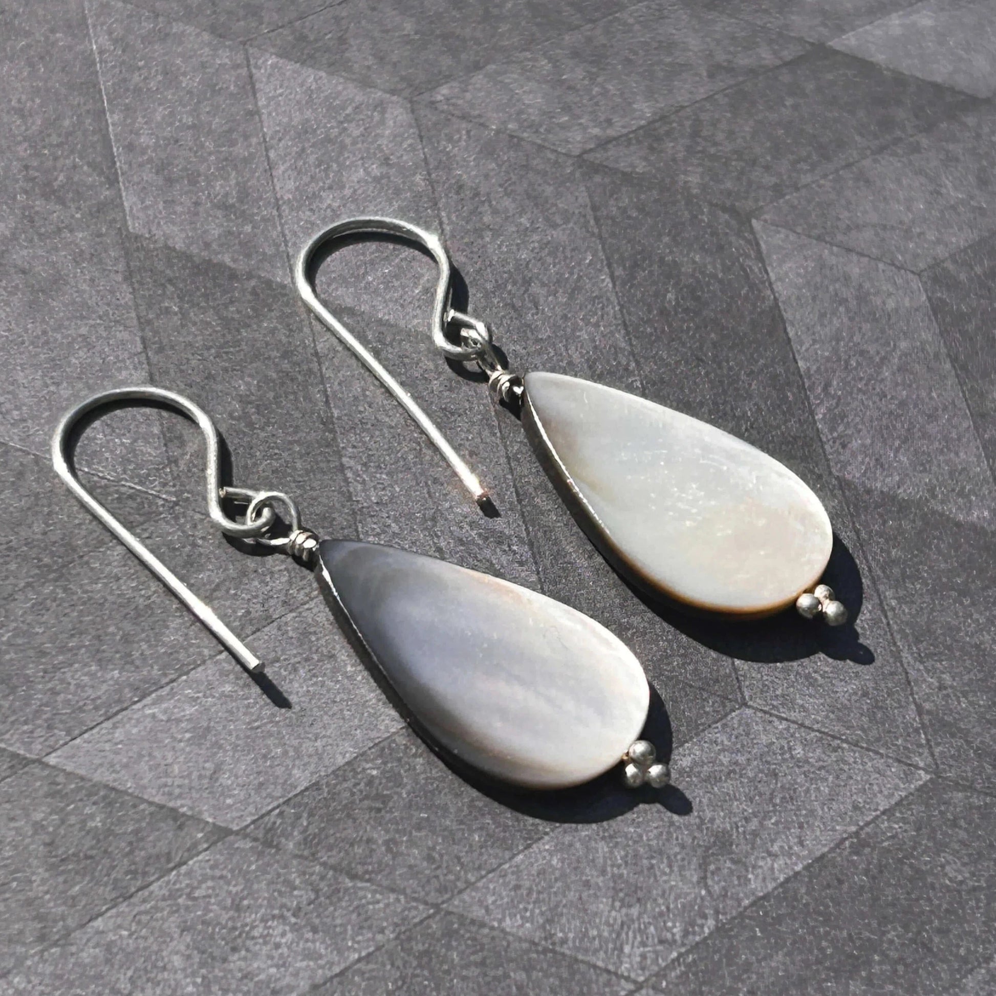 Mother of pearl teardrop sterling silver handmade earrings