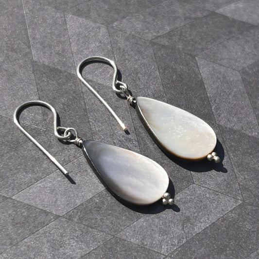 Mother of pearl teardrop sterling silver handmade earrings