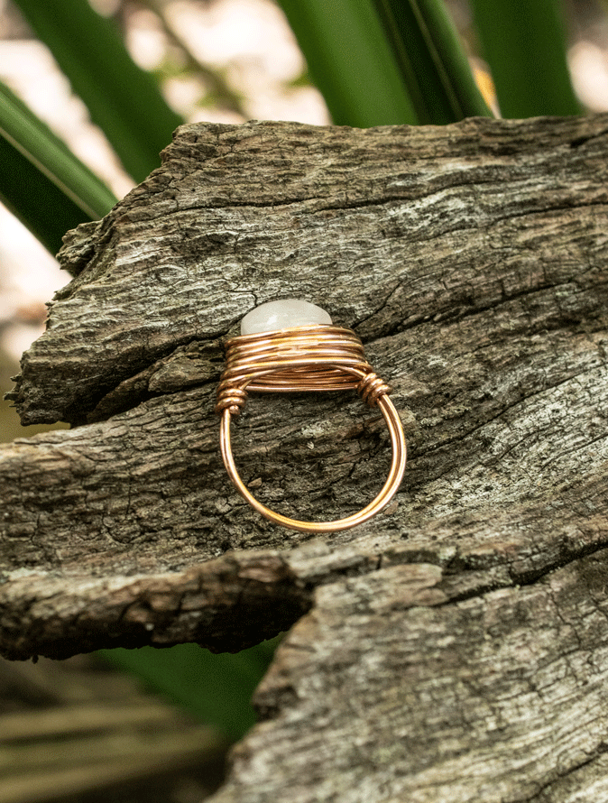 custom wire wrapped gemstone rings in copper or sterling silver handmade in USA