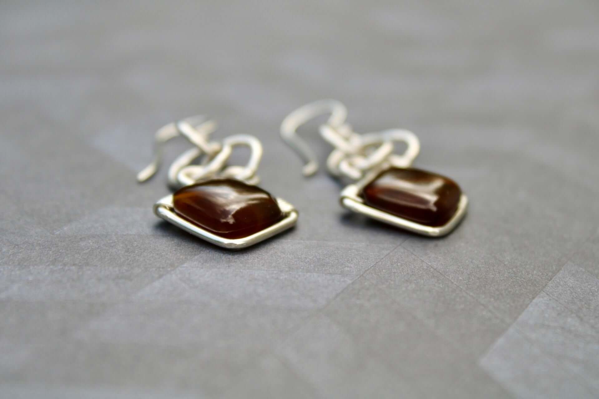 Sterling Silver Chain-mail style earrings with Brown Agate Gemstones