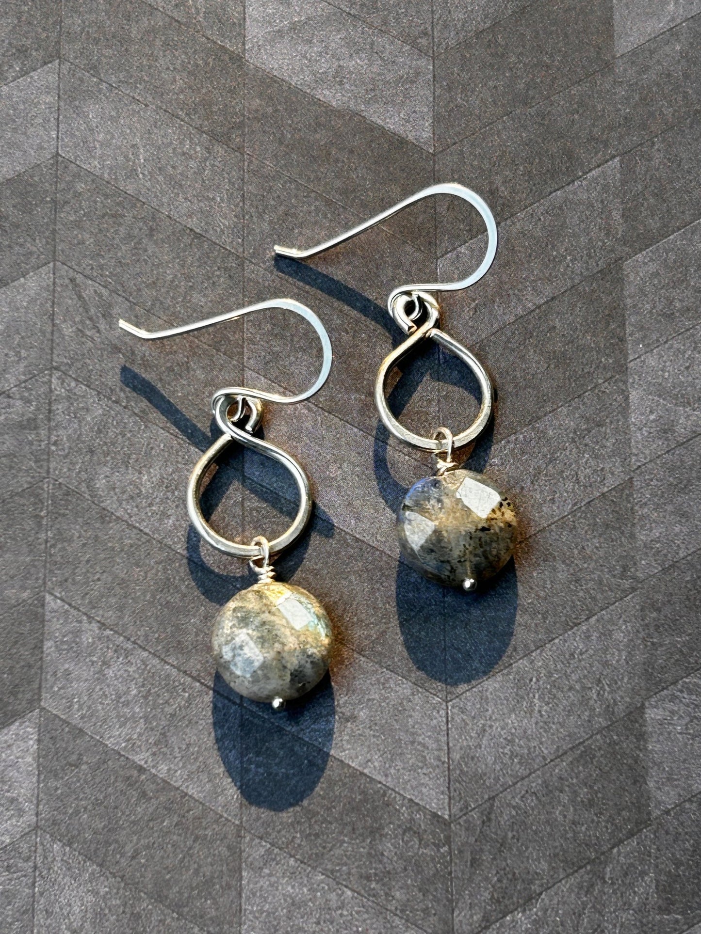 Sterling Silver Figure-8 Earrings with Faceted Labradorite Gemstones