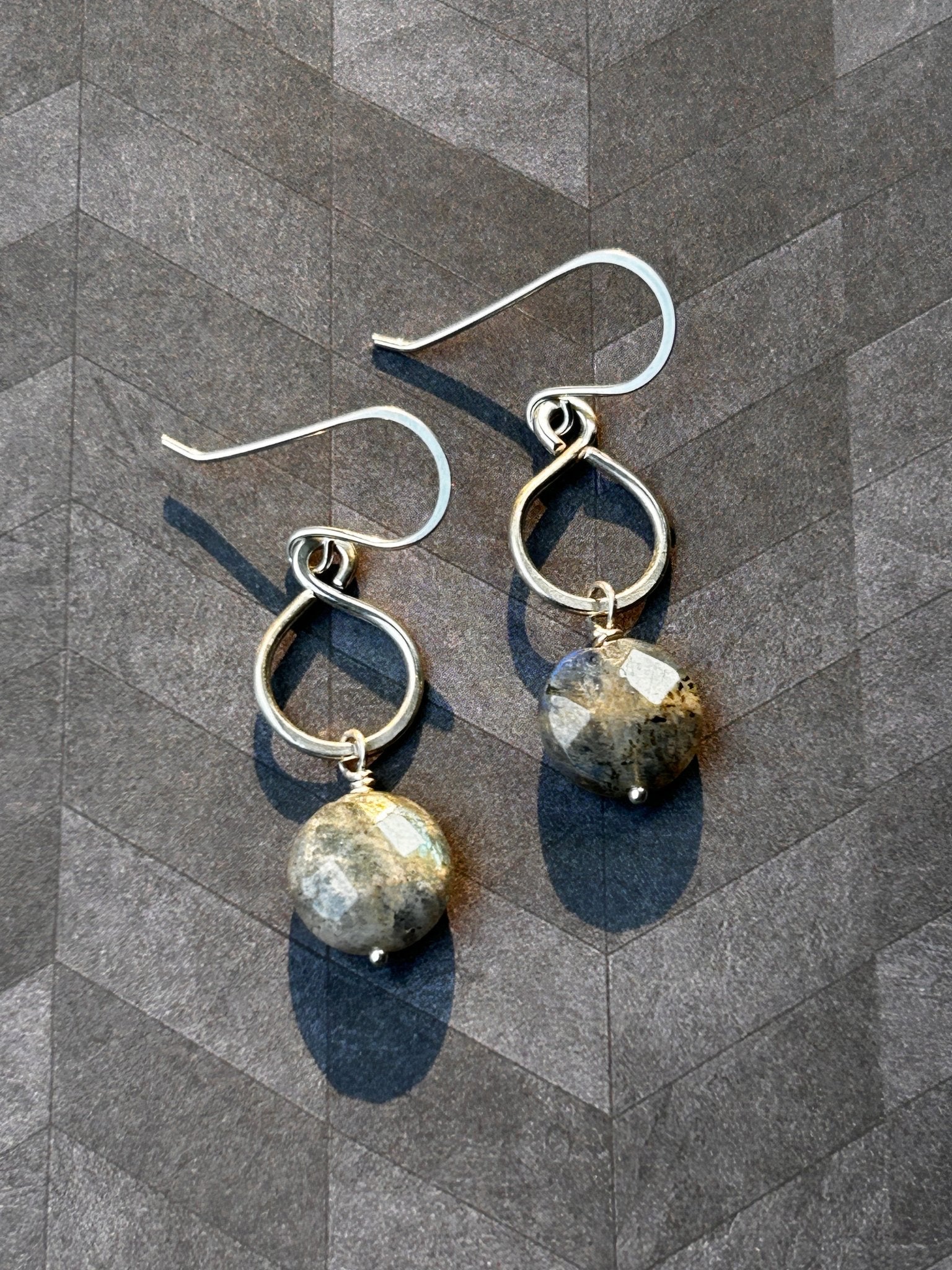 Sterling Silver Figure-8 Earrings with Faceted Labradorite Gemstones