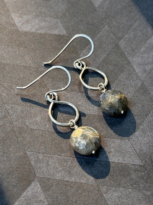 Sterling Silver Figure-8 Earrings with Faceted Labradorite Gemstones