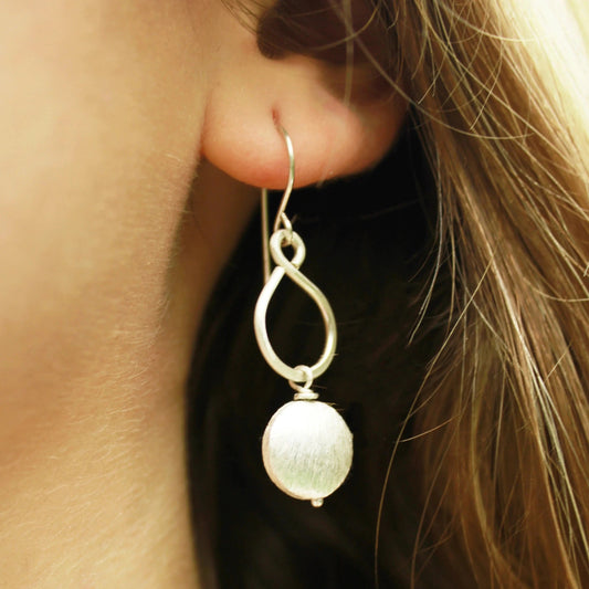 Sterling Silver Figure-8 Earrings with silver coin beads